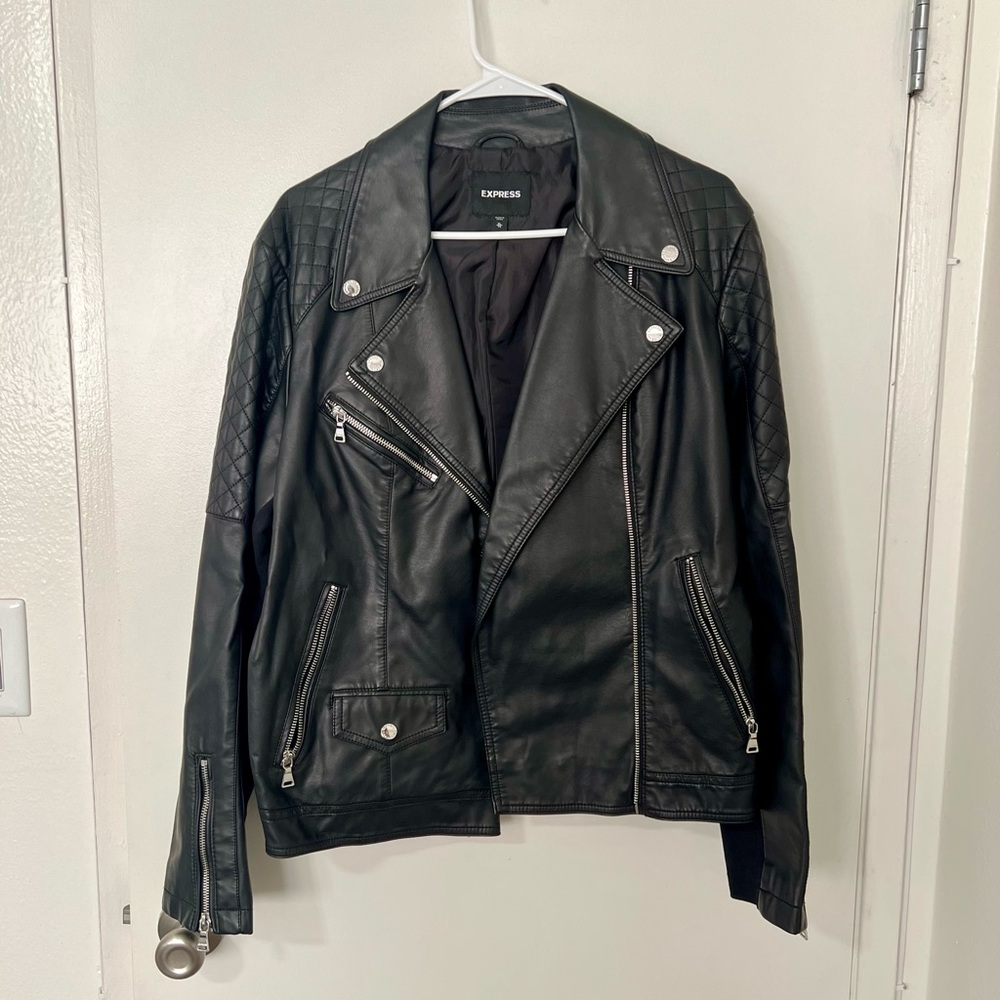Express Black Moto Jacket with Silver Details